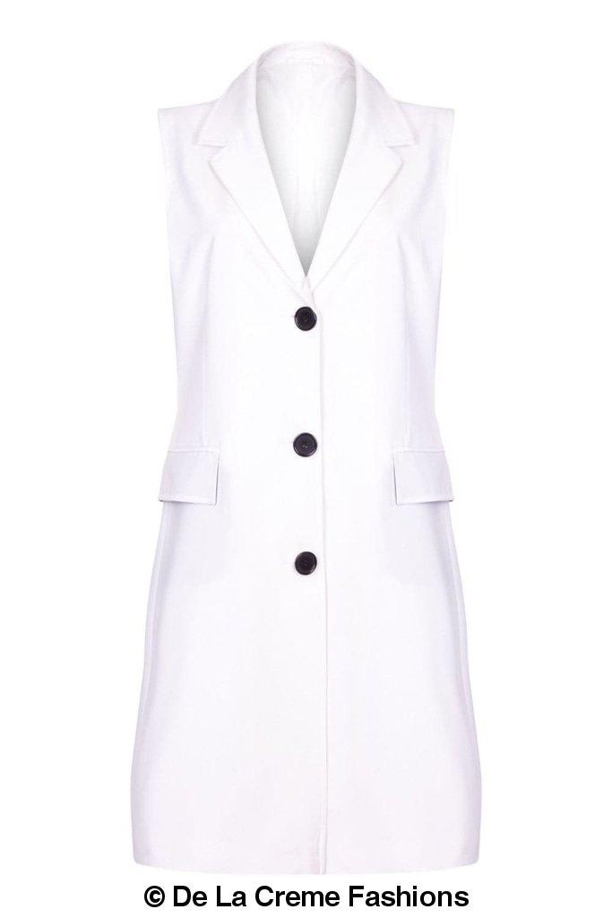 De La Creme - Womens Spring/Summer Sleeveless Hip Length Blazer Coat